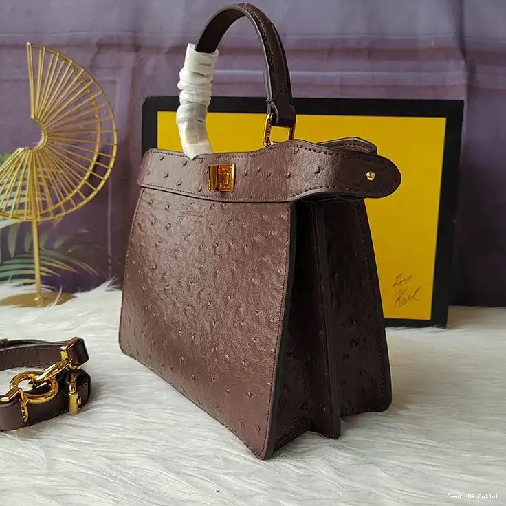 Affordable HOT ISeeU Ostrich Bag In Petite Peekaboo Leather Coffee Fendi 0404